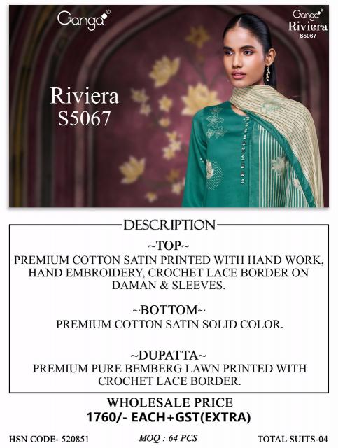 Ganga riviera 5067 wholesale ladies dress material online